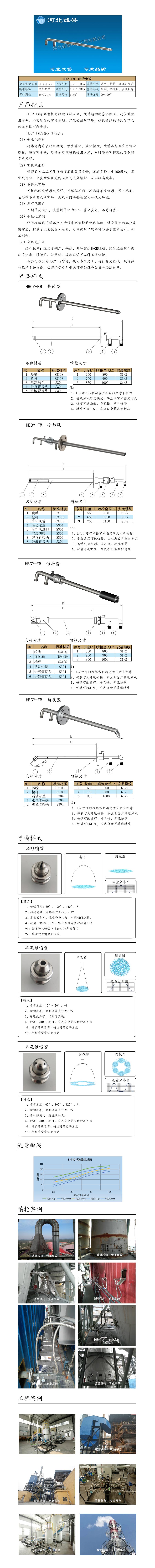 電廠脫硝噴槍保護(hù)套、噴槍參數(shù)、材質(zhì)尺寸、流量分布圖、扇形空心錐俯視圖介紹，以及噴槍霧化視頻展示和工程案例介紹